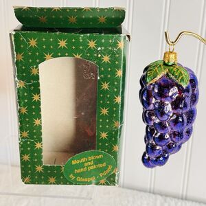 Vintage Mouth Blown Glass Grape Cluster Christmas Ornament Poland Glaspole